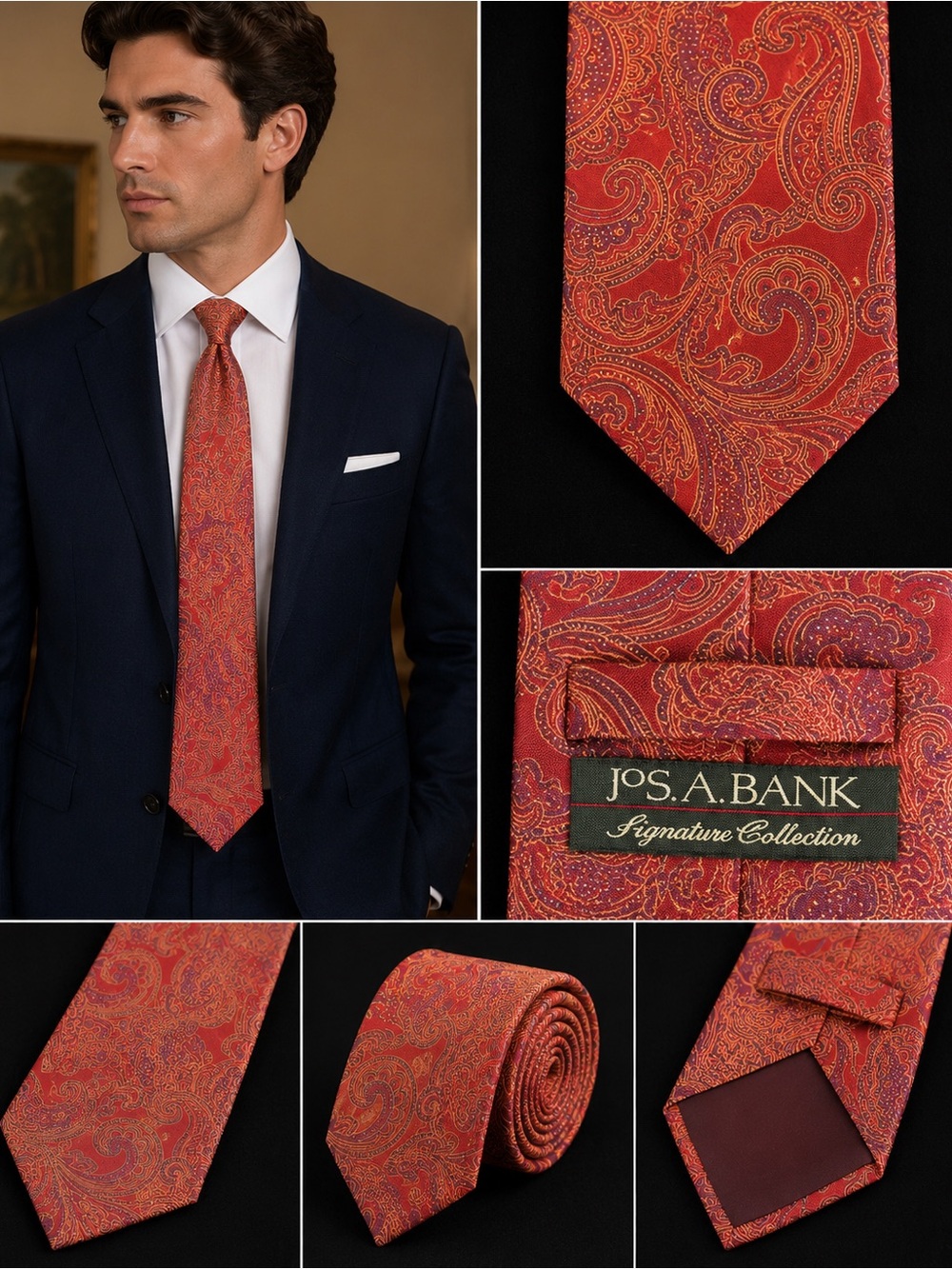 Jos. A. Bank Red and Orange Paisley Tie